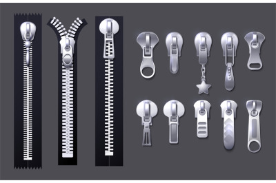 Metal and plastic fasteners, zippers. Garment components and handbag a
