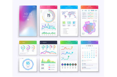 Smartphone UI. Mobile vector graphic ui and ux design&2C; apps digital li