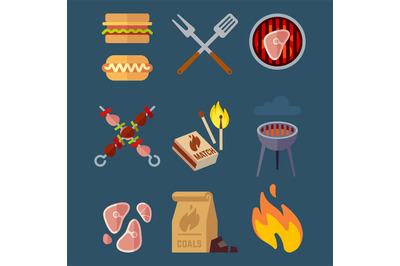 Set of flat barbeque icons for web. Camping vector illustration isolat