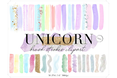 Unicorn Clipart - Watercolor Brush Strokes