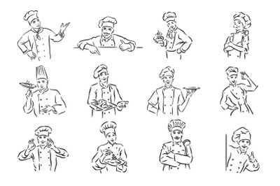 Set of 12 chef portrait sketch