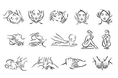 Spa and massage icons set
