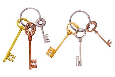 Key old antique watercolor png