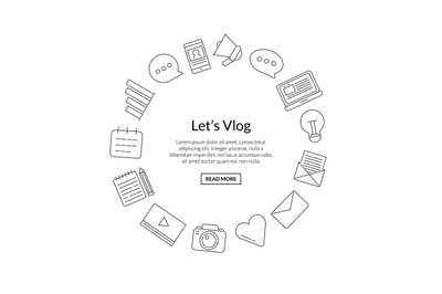 Vector line blog icons in circle shape with place for text illustratio