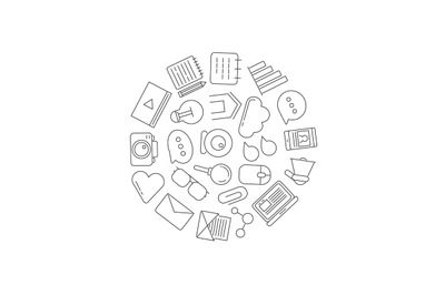 Vector line blog icons in circle shape illustration