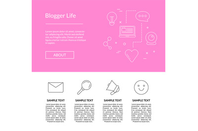 Vector line blog icons landing page template illustration