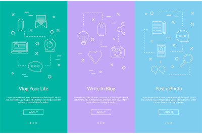 Vector line blog icons smartphone template color