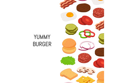 Vector isometric burger with color ingredients background