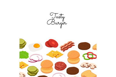 Vector burger ingredients background with place for text illustration