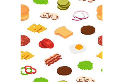 Vector isometric burger ingredients pattern or background illustration