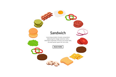 Vector isometric burger ingredients illustration color flat