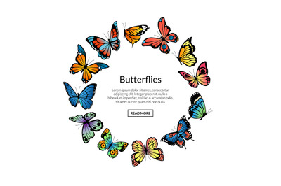 Vector decorative butterflies in circle shape with place for text illu