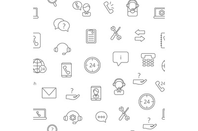 Vector line call support center icons pattern or background illustrati