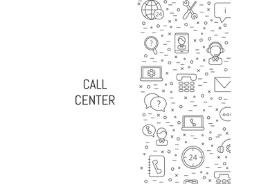 Vector line call support center icons background with place for text i