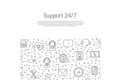 Vector line call support center icons background with place for text i