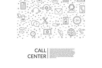 Vector line call support center icons background