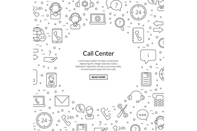 Vector line call support center icons background with place for text i