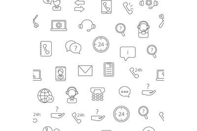Vector line call support center icons pattern or background illustrati