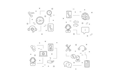 Vector line call support center icons infographic concept illustration