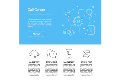 Vector line call support center icons template illustration