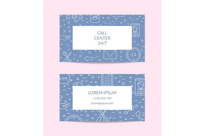 Vector line call support center icons business card template illustrat