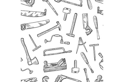 Vector hand drawn carpentry elements pattern or background illustratio