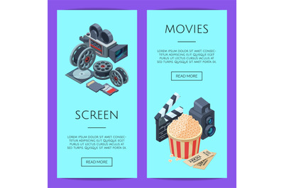 Vector cinematograph isometric web banner templates illustration