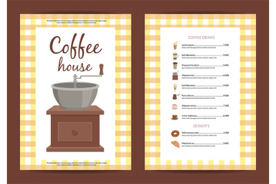 Vector cartoon coffee house menu template illustration