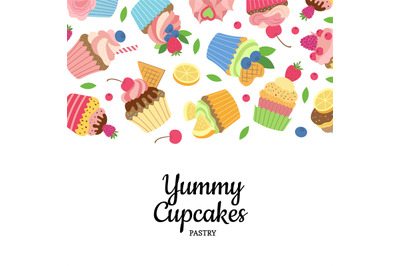 Vector cute cartoon muffins or cupcakes background