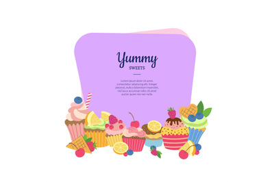 Vector cute cartoon muffins or cupcakes isolated