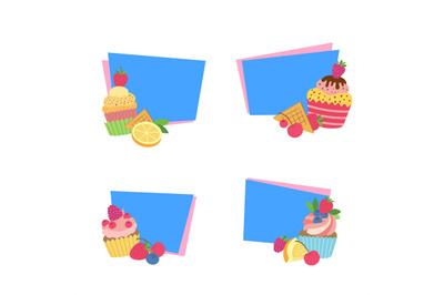 Vector cute cartoon muffins or cupcakes stickers