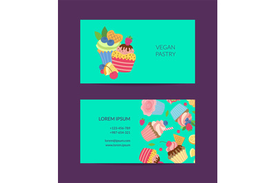 Vector cute cartoon cupcakes business card isolated