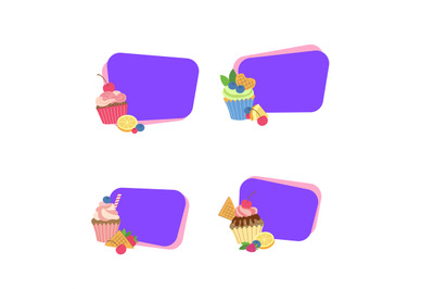 Vector cute cartoon muffins or cupcakes stickers