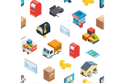 Vector isometric logistics and delivery icons pattern or background il