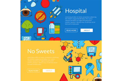 Vector colored diabetes icons web banner templates illustration