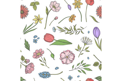 Vector hand drawn flowers pattern or background illustration