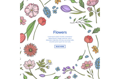 Vector hand drawn flowers background with place for text illustration