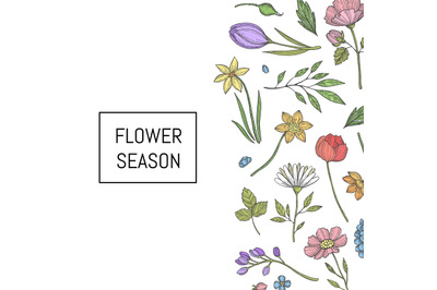 Vector hand drawn flowers background illustration banner