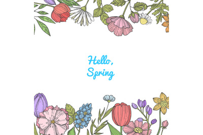 Vector hand drawn color flowers background banner