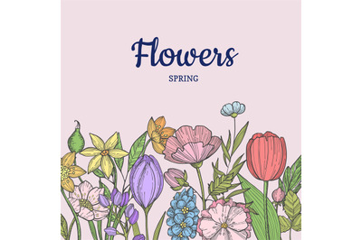 Vector hand drawn flowers background with place for text illustration