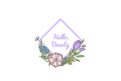 Vector hand drawn flowers wreath with place for text