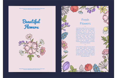 Vector hand drawn flowers card or flyer template illustration