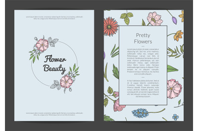 Vector hand drawn flowers card or flyer template illustration