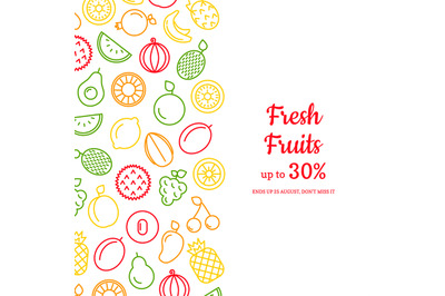 Vector line fruits icons background with place for text illustration