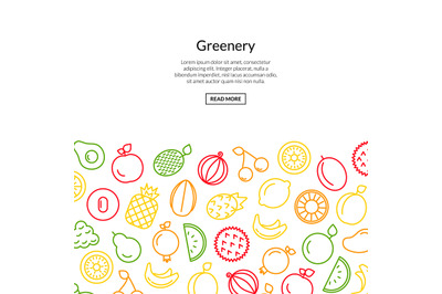 Vector line fruits icons background colored style