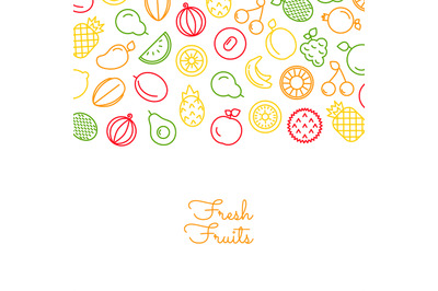 Vector line fruits icons background with place for text illustration