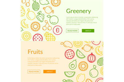 Vector line fruits icons web banner templates illustration