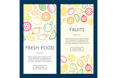 Vector line fruits icons web banner templates illustration