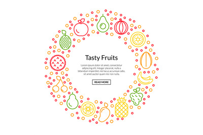 Vector line fruits icons in circle shape with place for text illustrat