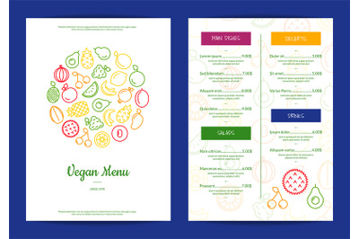 Vector line fruits icons vegan cafe menu